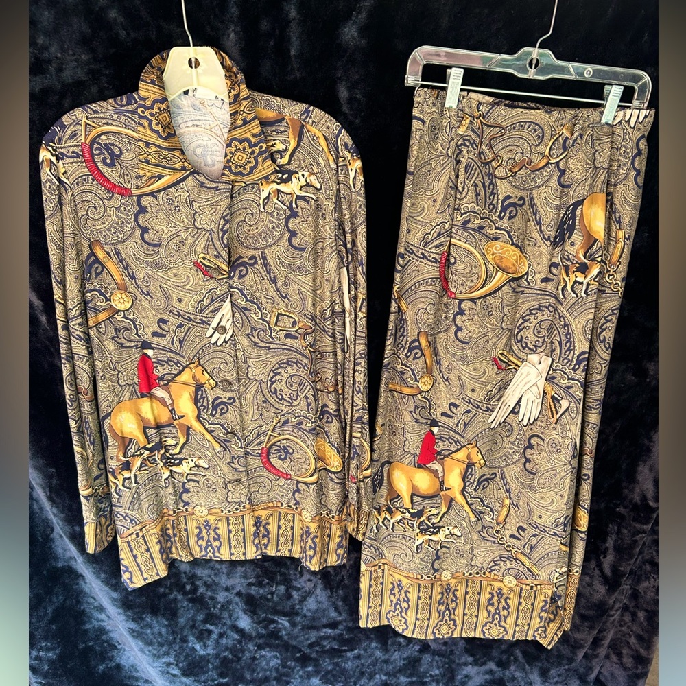 Vintage 1980’s Classic Genre Scene 2-Piece Set, Wrap Skirt & Blouse